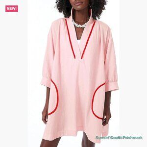 V Neck 3/4 Sleeve Cotton Coverup Dress with Pockets